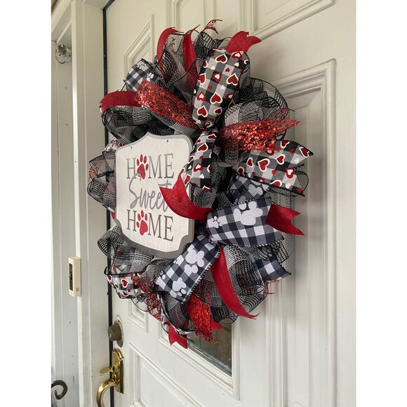 Home Sweet Home Paw Print Pet Dog Cat Mesh Wreath, Every Day Year Round Decor - Picture 7 of 8